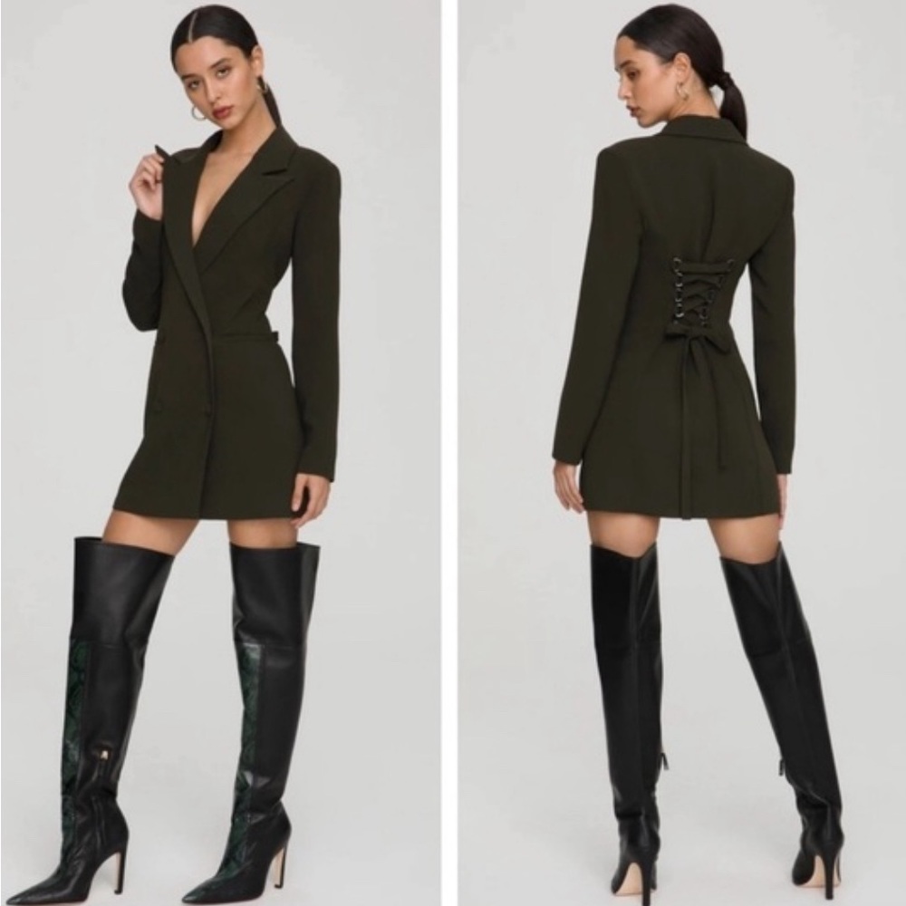 Good American Hunter Green Lace-up Blazer Dress
